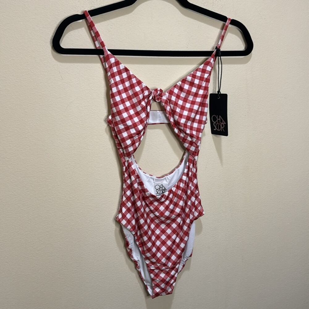 Chaser Tie Front Monokini One Piece Swimsuit - Red Size M - Picture 4 of 7